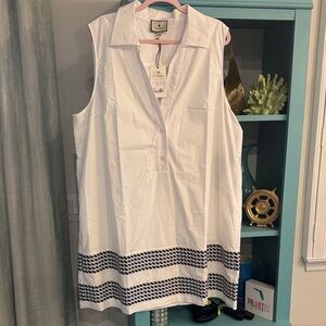Tuckernuck White High Tide Collared Dress with Black/ Navy Hem Pattern XXXL NWT